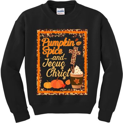 Pumpkin Spice And Jesus Christ Autumn Fall Leopard Print Kids Sweatshirt