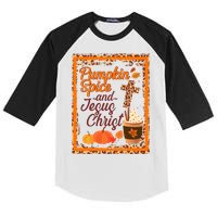 Pumpkin Spice And Jesus Christ Autumn Fall Leopard Print Kids Colorblock Raglan Jersey
