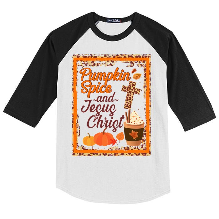 Pumpkin Spice And Jesus Christ Autumn Fall Leopard Print Kids Colorblock Raglan Jersey