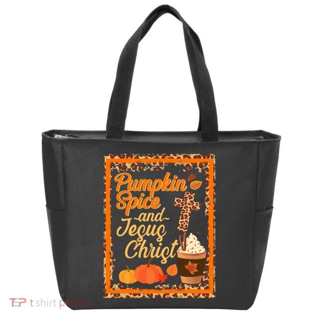 Pumpkin Spice And Jesus Christ Autumn Fall Leopard Print Zip Tote Bag
