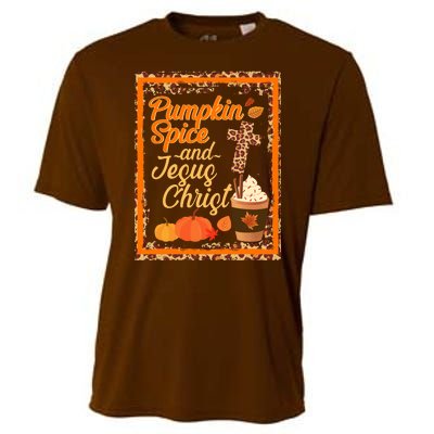 Pumpkin Spice And Jesus Christ Autumn Fall Leopard Print Cooling Performance Crew T-Shirt