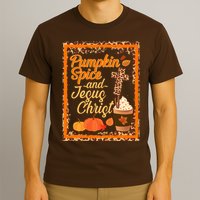 Pumpkin Spice And Jesus Christ Autumn Fall Leopard Print T-Shirt