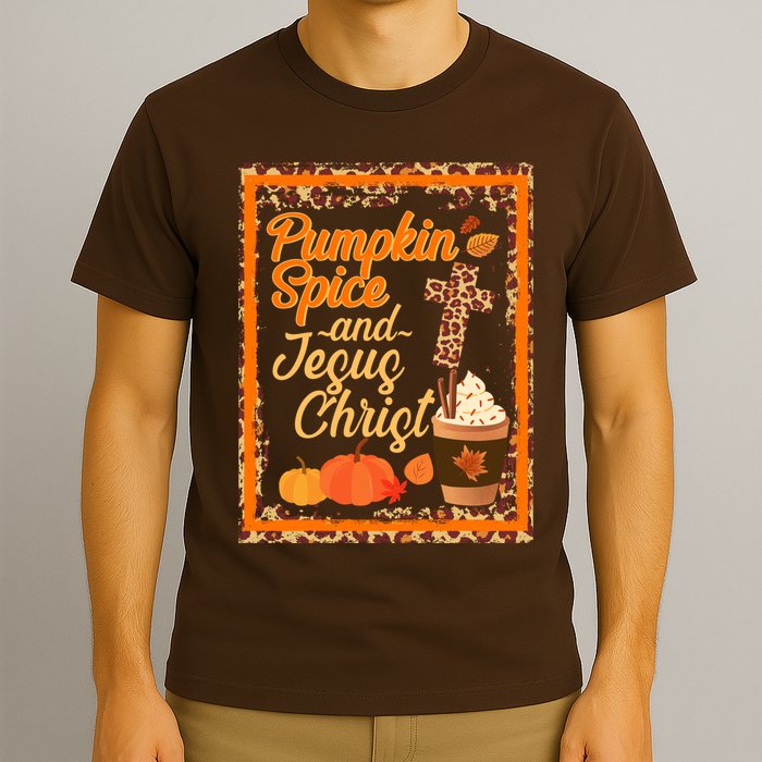 Pumpkin Spice And Jesus Christ Autumn Fall Leopard Print T-Shirt