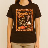 Pumpkin Spice And Jesus Christ Autumn Fall Leopard Print T-Shirt