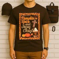 Pumpkin Spice And Jesus Christ Autumn Fall Leopard Print T-Shirt