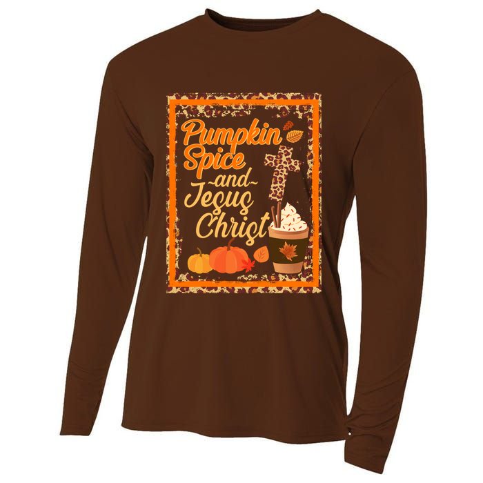 Pumpkin Spice And Jesus Christ Autumn Fall Leopard Print Cooling Performance Long Sleeve Crew