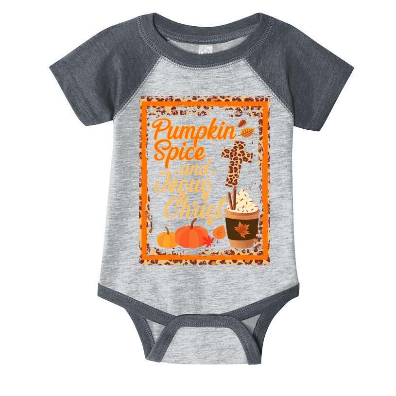 Pumpkin Spice And Jesus Christ Autumn Fall Leopard Print Infant Baby Jersey Bodysuit