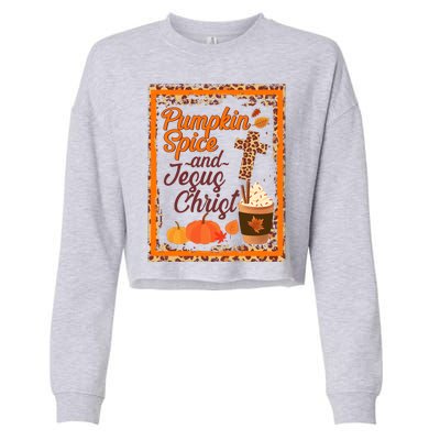 Pumpkin Spice And Jesus Christ Autumn Fall Leopard Print Cropped Pullover Crew