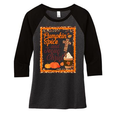 Pumpkin Spice And Jesus Christ Autumn Fall Leopard Print Women's Tri-Blend 3/4-Sleeve Raglan Shirt