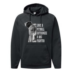 Pitbull Save A Pitbull Funny Dog Rescue Pitbull Mom Dad Performance Fleece Hoodie