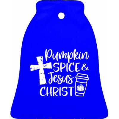 Pumpkin Spice And Jesus Christ Groovy Hello Fall Christian Gift Ceramic Bell Ornament