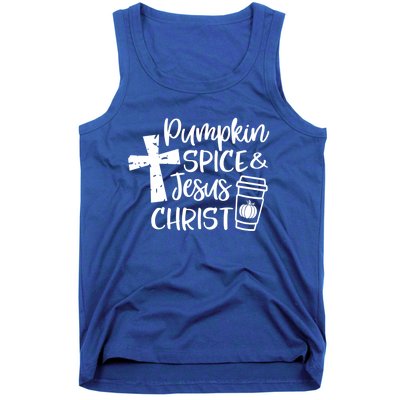 Pumpkin Spice And Jesus Christ Groovy Hello Fall Christian Gift Tank Top