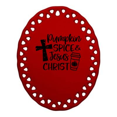 Pumpkin Spice And Jesus Christ Groovy Hello Fall Christian Gift Ceramic Oval Ornament