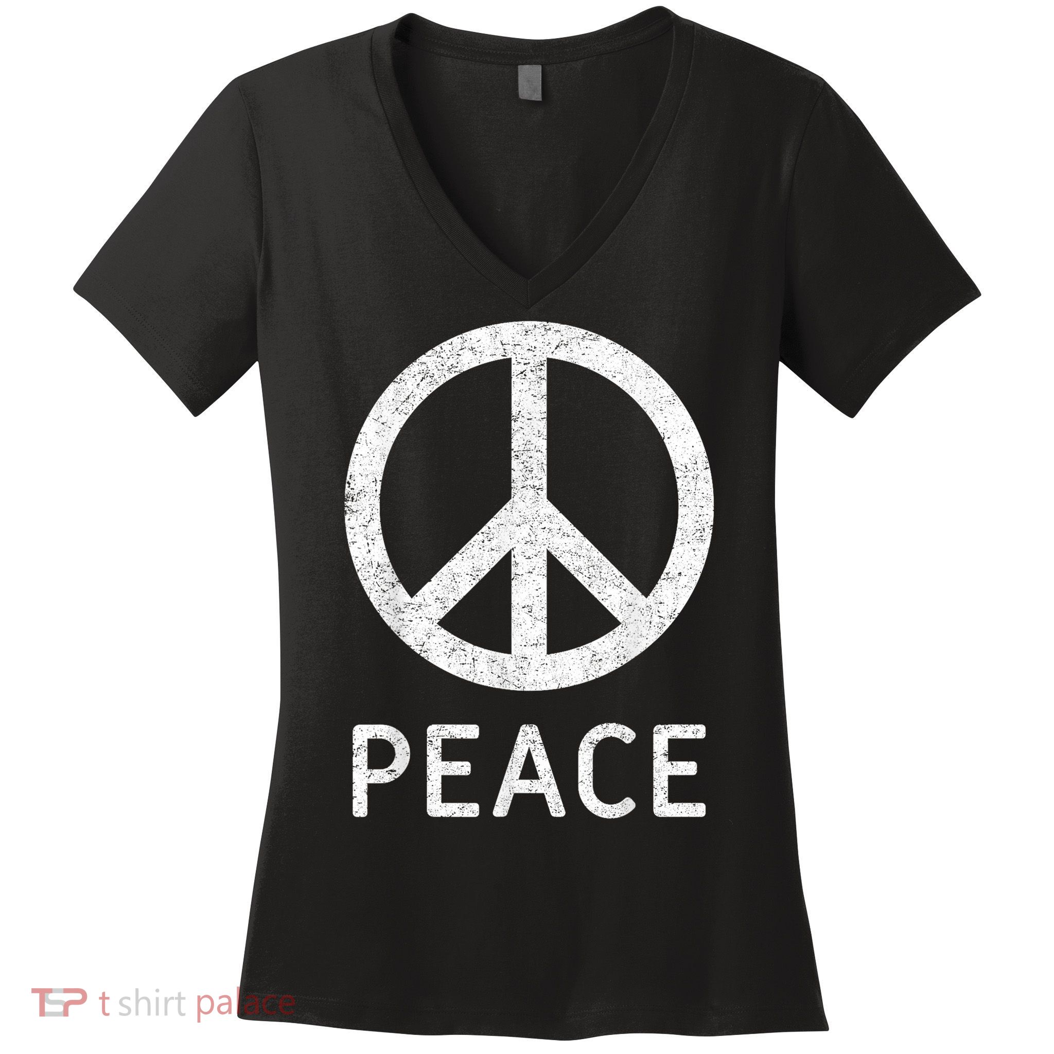 Peace Sign Anti War Vintage Retro Casual Graphic Women's V-Neck T-Shirt