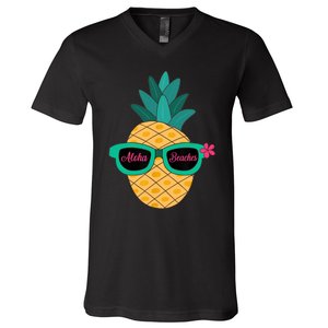 Pineapple Sunglasses Aloha Beaches Hawaiian - Hawaii V-Neck T-Shirt