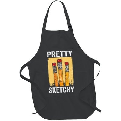 Pretty Sketchy Artist Pencils Sketch Sketching Paint Artist Full-Length Apron With Pockets
