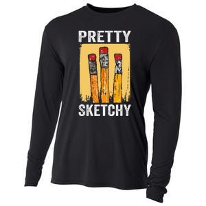 Pretty Sketchy Artist Pencils Sketch Sketching Paint Artist Cooling Performance Long Sleeve Crew