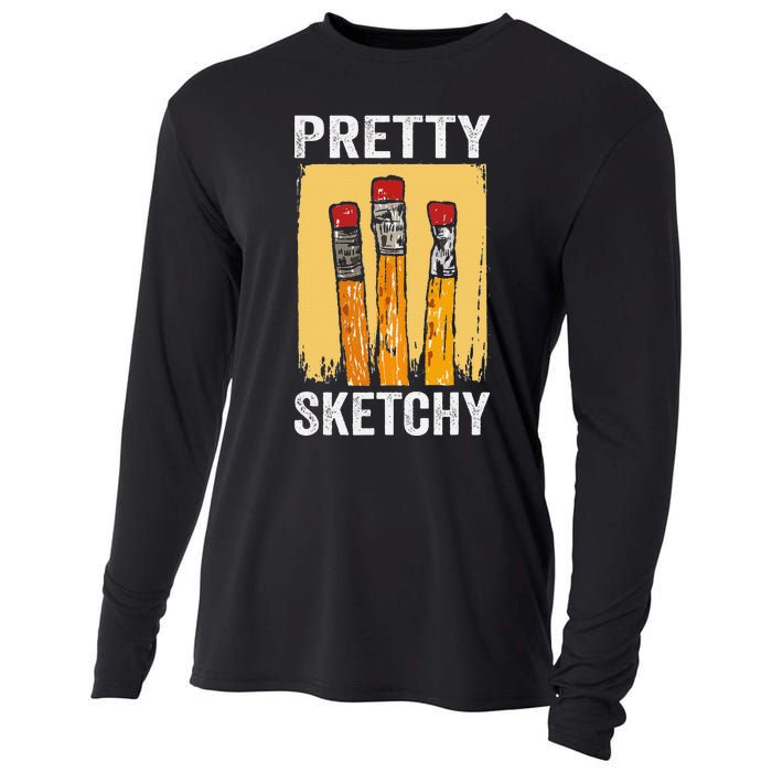 Pretty Sketchy Artist Pencils Sketch Sketching Paint Artist Cooling Performance Long Sleeve Crew