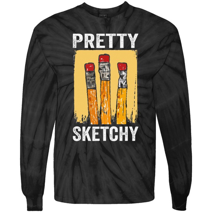 Pretty Sketchy Artist Pencils Sketch Sketching Paint Artist Tie-Dye Long Sleeve Shirt