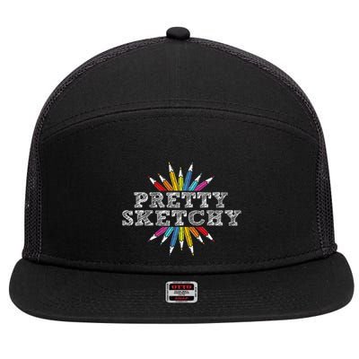 Pretty Sketchy Artist Drawing Sketching Colored Pencils 7 Panel Mesh Trucker Snapback Hat