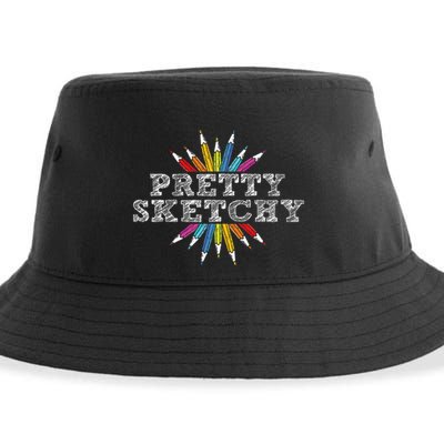 Pretty Sketchy Artist Drawing Sketching Colored Pencils Sustainable Bucket Hat