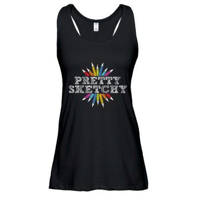 Pretty Sketchy Artist Drawing Sketching Colored Pencils Ladies Essential Flowy Tank