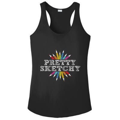 Pretty Sketchy Artist Drawing Sketching Colored Pencils Ladies PosiCharge Competitor Racerback Tank