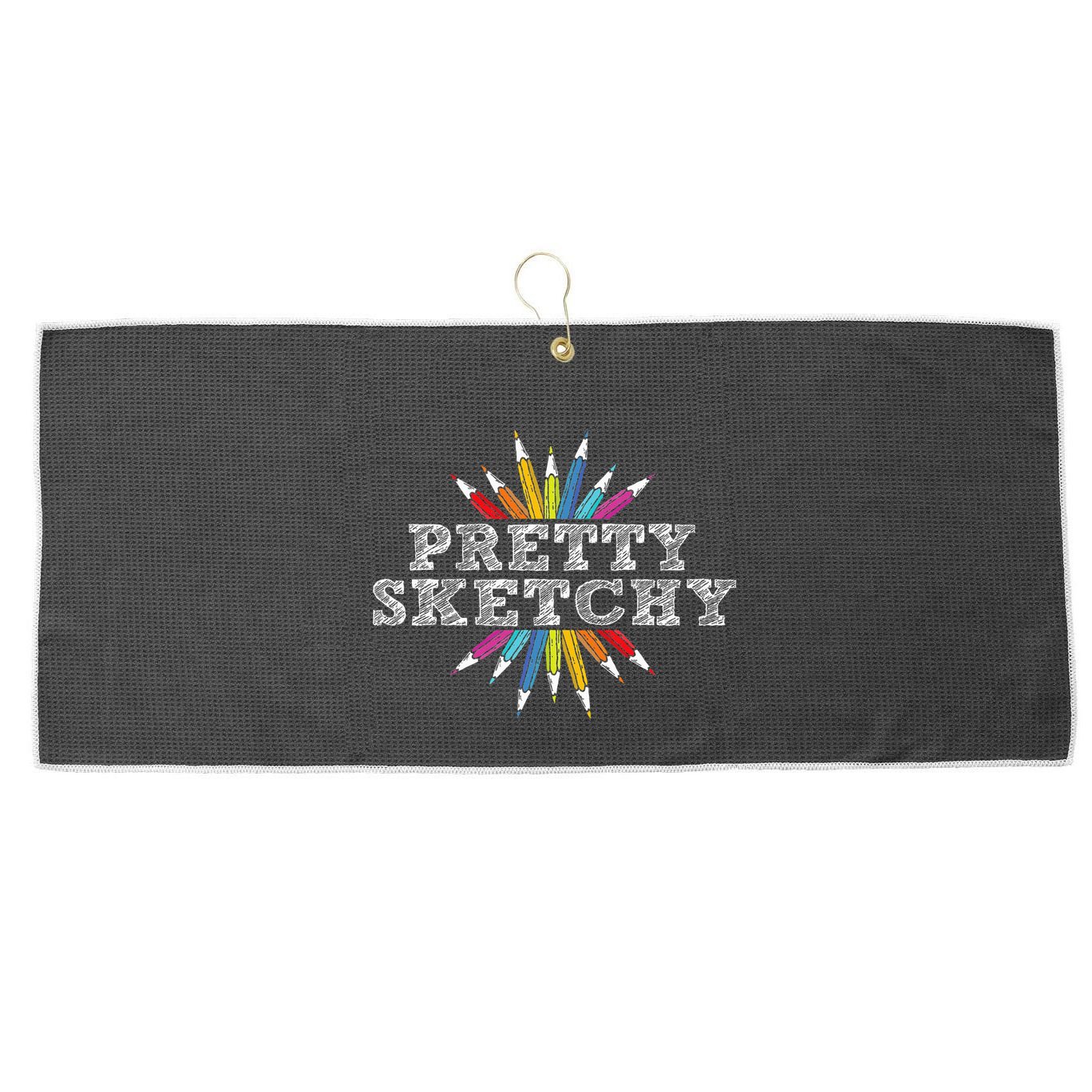 Pretty Sketchy Artist Drawing Sketching Colored Pencils Large Microfiber Waffle Golf Towel