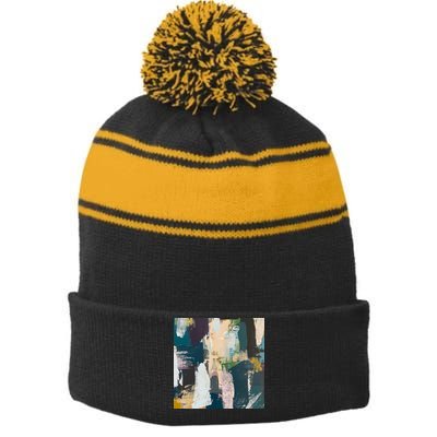 Paint Splatter Art Pattern Stripe Pom Pom Beanie