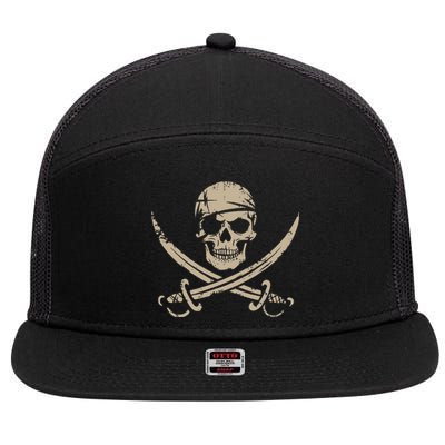 Pirate Skull And Crossbones Skeleton Halloween 7 Panel Mesh Trucker Snapback Hat