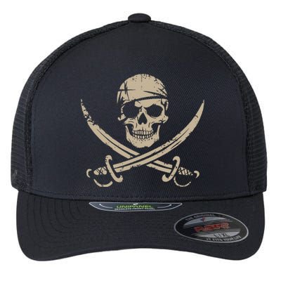 Pirate Skull And Crossbones Skeleton Halloween Flexfit Unipanel Trucker Cap