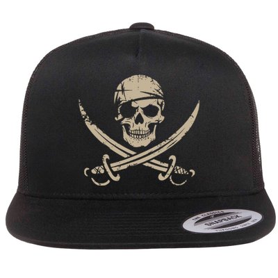 Pirate Skull And Crossbones Skeleton Halloween Flat Bill Trucker Hat