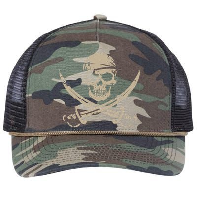 Pirate Skull And Crossbones Skeleton Halloween Retro Rope Trucker Hat Cap