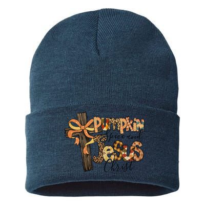 Pumpkin Spice And Jesus Christian God Faith Sustainable Knit Beanie