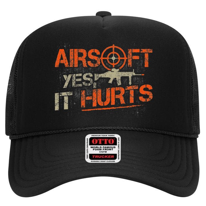 Paintball Sport Airsoft Yes It Hurts Paint Ball Target High Crown Mesh Back Trucker Hat