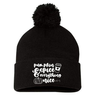 Pumpkin Spice And Everything Nice Halloween Coffee Lover Pom Pom 12in Knit Beanie