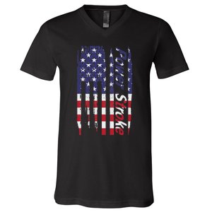 Power Stroke American Flag V-Neck T-Shirt