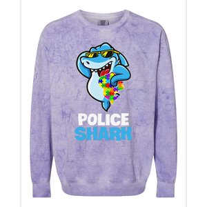 Police Shark Autism Awareness Gift Colorblast Crewneck Sweatshirt