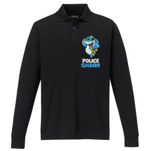 Police Shark Autism Awareness Gift Performance Long Sleeve Polo