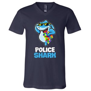 Police Shark Autism Awareness Gift V-Neck T-Shirt