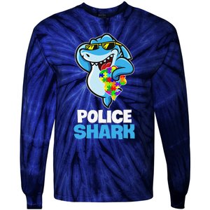 Police Shark Autism Awareness Gift Tie-Dye Long Sleeve Shirt