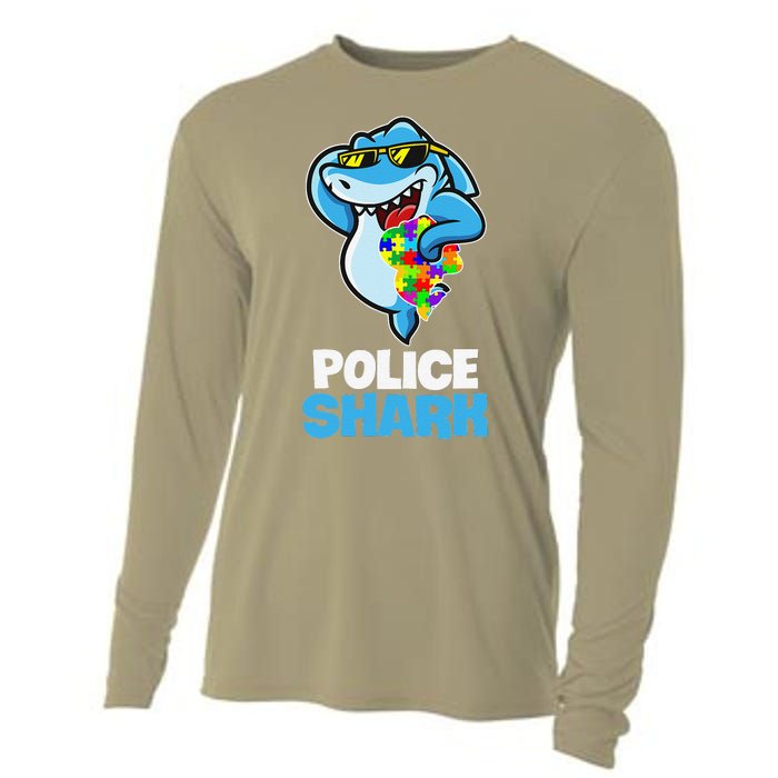 Police Shark Autism Awareness Gift Cooling Performance Long Sleeve Crew