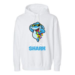 Police Shark Autism Awareness Gift Garment-Dyed Fleece Hoodie