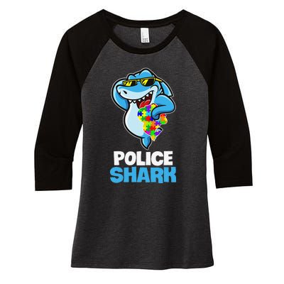 Police Shark Autism Awareness Gift Women's Tri-Blend 3/4-Sleeve Raglan Shirt