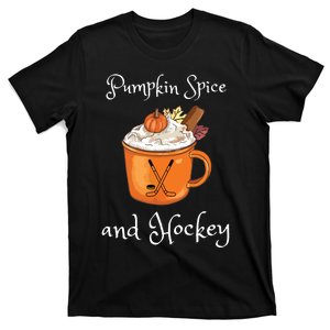 Pumpkin Spice And Hockey Autumn Fall Halloween And Sports T-Shirt