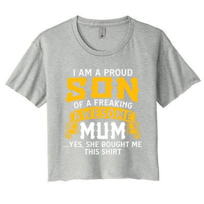 Proud Son Awesome Mum Mother Mom Mama Brother Cute Gift Women's Crop Top Tee