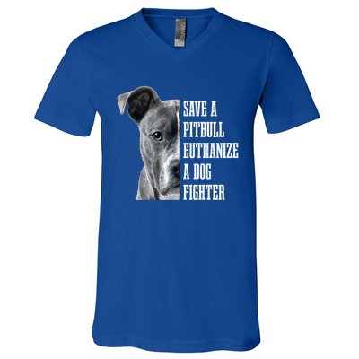 Pitbull Save A Pitbull Funny Dog Rescue Pitbull Mom Dad Great Gift V-Neck T-Shirt