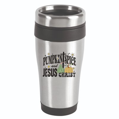 Pumpkin Spice And Jesus Christ Fun Fall Christian Cross Faith 16oz Travel Tumbler