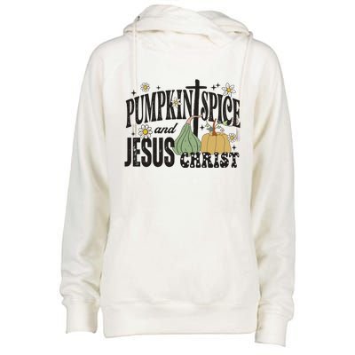 Pumpkin Spice And Jesus Christ Fun Fall Christian Cross Faith Womens Funnel Neck Pullover Hood