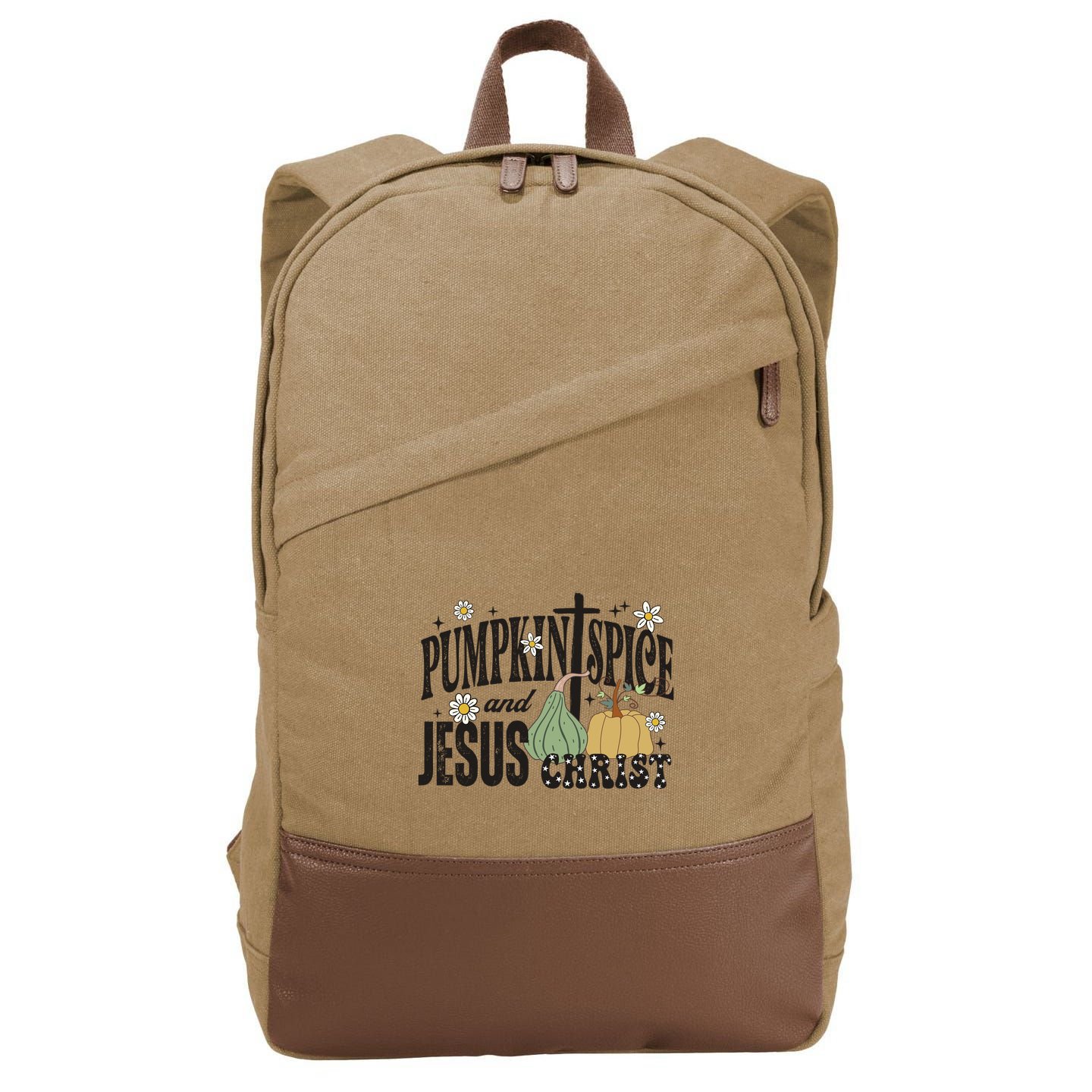 Pumpkin Spice And Jesus Christ Fun Fall Christian Cross Faith Cotton Canvas Backpack